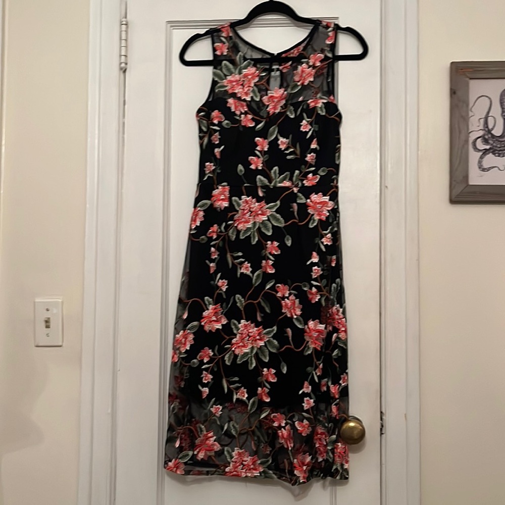 Black & floral embroidered dress